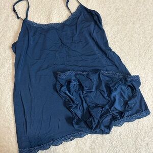 Elegant Blue Lace Trim Sleepwear Set